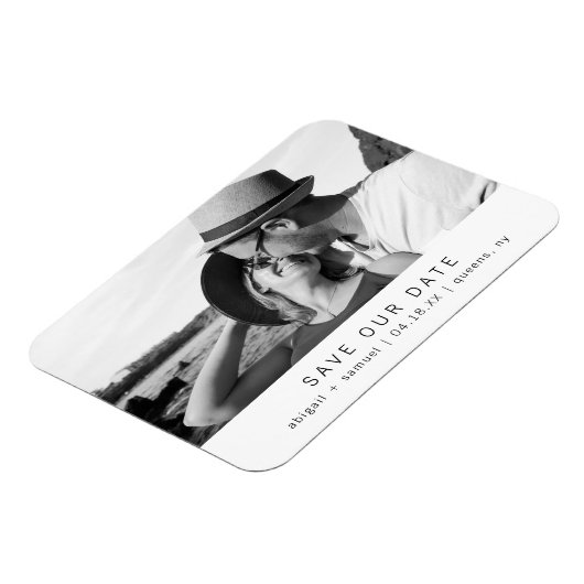 ミニマモダンリスト写真ウェディング日付を保存 マグネット (左側)