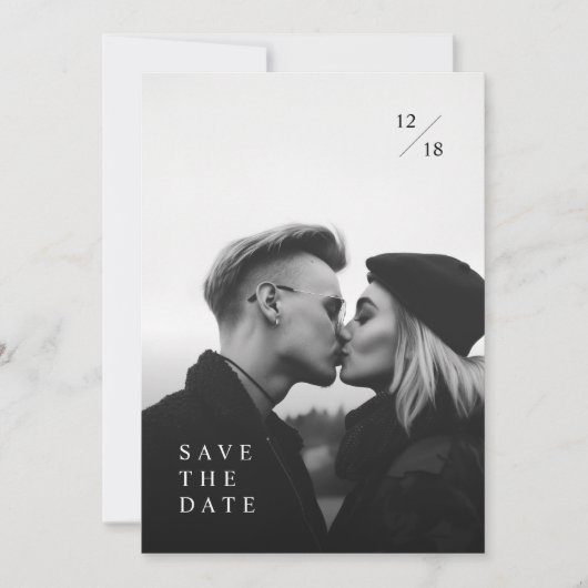 ミニマモダンリスト写真ウェディング日付を保存 招待状 (正面)