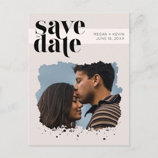 ミニマモダンリスト写真ウェディング日付を保存 案内ポストカード (正面)