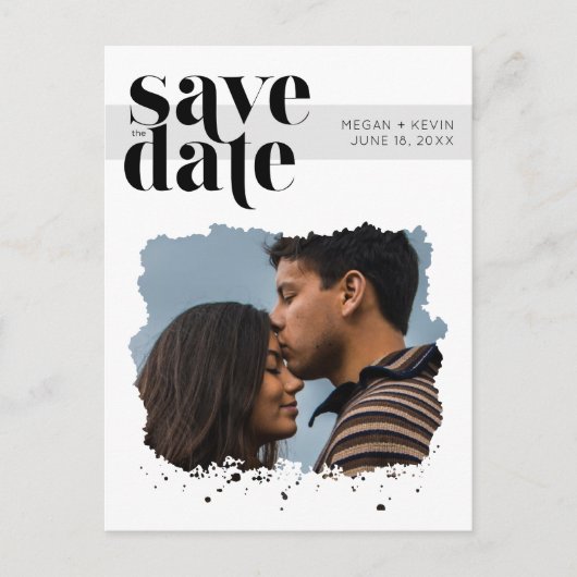 ミニマモダンリスト写真ウェディング日付を保存 案内ポストカード (正面)