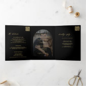 ミニマモダンリスト写真ウェディングrsvp詳細ブラック 三つ折り招待状 (内部)