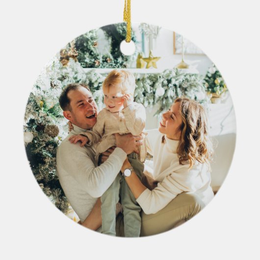 ミニマモダンリスト写真クリスマス セラミックオーナメント (裏面)