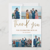 ミニマモダンリスト写真コラージュありがとうござ結婚う サンキューカード (正面)