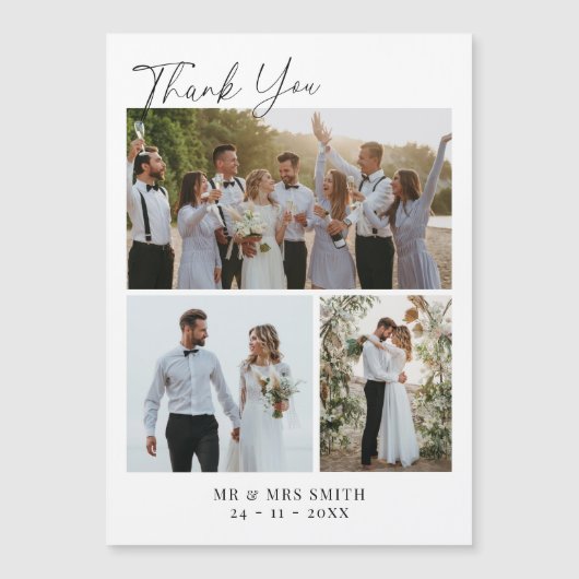 ミニマモダンリスト写真コラ結婚ージありがとう マグネット招待状 (正面)