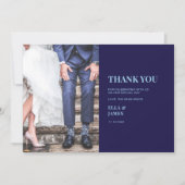 ミニマモダンリスト写真ネイビーブルー結婚ズ サンキューカード (正面)