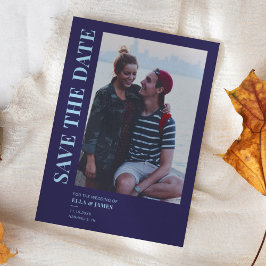 ミニマモダンリスト写真ネイビーブルー結婚ズ セーブザデート