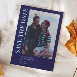 ミニマモダンリスト写真ネイビーブルー結婚ズ セーブザデート