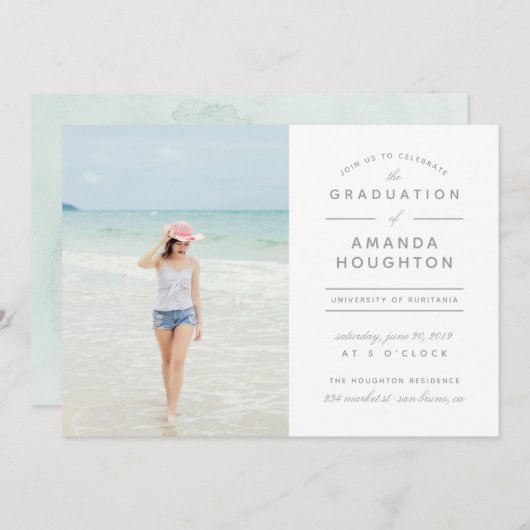 ミニマモダンリスト写真卒業パーティー 招待状 (正面/裏面)