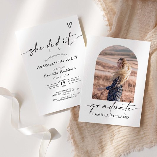 ミニマモダンリスト写真卒業パーティー 招待状