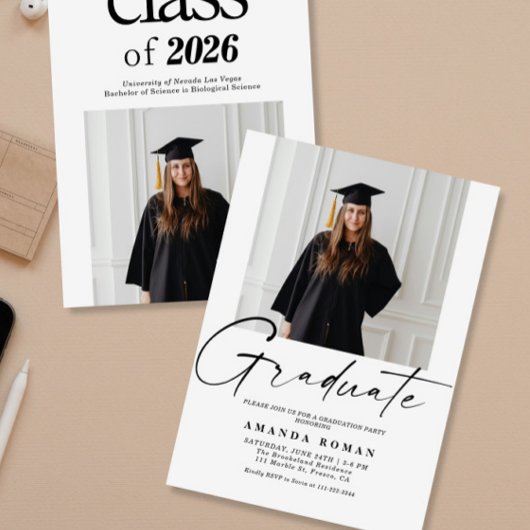 ミニマモダンリスト写真卒業パーティー 招待状