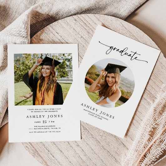 ミニマモダンリスト写真卒業招待状 招待状