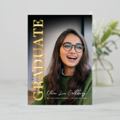 ミニマモダンリスト写真卒業 箔招待状 (立ち正面)