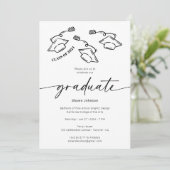 ミニマモダンリスト写真手描き帽子の卒業 招待状 (スタンド正面)