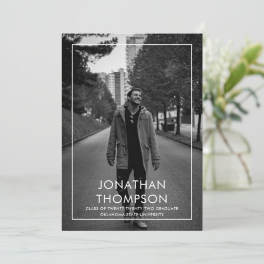 ミニマモダンリスト写真白黒卒業2 招待状 (スタンド正面)