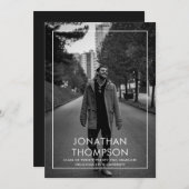 ミニマモダンリスト写真白黒卒業2 招待状 (正面/裏面)