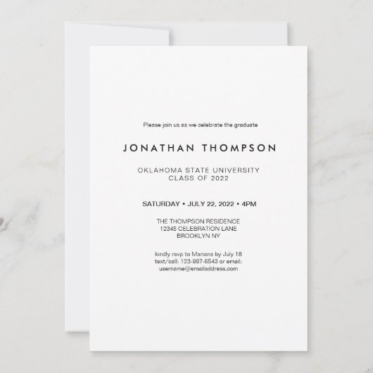 ミニマモダンリスト写真白黒卒業 招待状 (裏面)