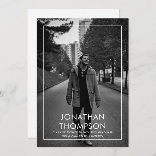 ミニマモダンリスト写真白黒卒業 招待状 (正面/裏面)