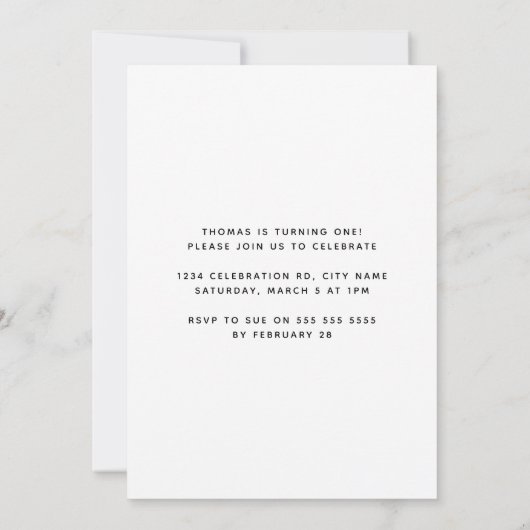 ミニマモダンリスト写真第1番誕生日 招待状 (裏面)