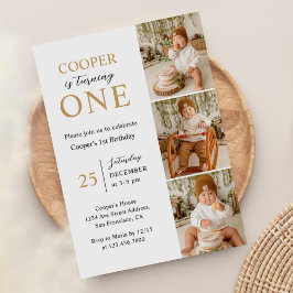 ミニマモダンリスト写真第1誕生日 招待状