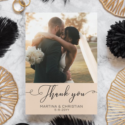 ミニマモダンリスト写真結婚の サンキューカード