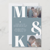 ミニマモダンリスト写真結婚モノグラムはっきりした サンキューカード (正面)