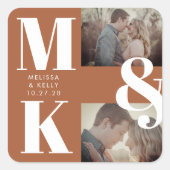 ミニマモダンリスト写真結婚モノグラムはっきりした スクエアシール (正面)