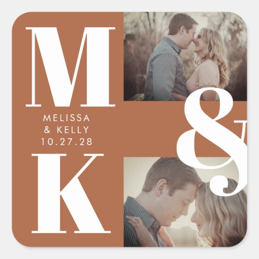 ミニマモダンリスト写真結婚モノグラムはっきりした スクエアシール (正面)