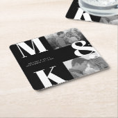 ミニマモダンリスト写真結婚モノグラムはっきりした スクエアペーパーコースター (アングル)