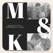 ミニマモダンリスト写真結婚モノグラムはっきりした スクエアペーパーコースター (正面)