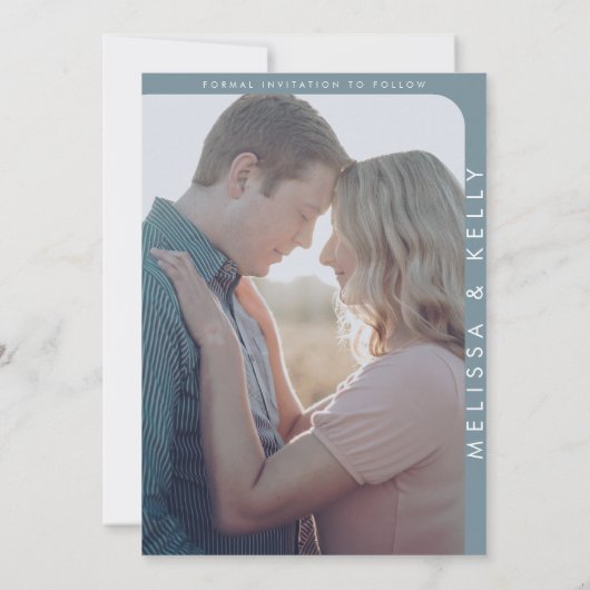 ミニマモダンリスト写真結婚モノグラムはっきりした セーブザデート (裏面)