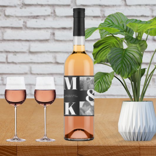 ミニマモダンリスト写真結婚モノグラムはっきりした ワインラベル