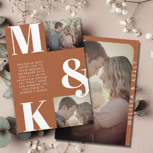 ミニマモダンリスト写真結婚モノグラムはっきりした 招待状