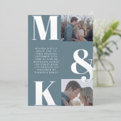 ミニマモダンリスト写真結婚モノグラムはっきりした 箔招待状 (立ち正面)