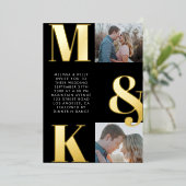 ミニマモダンリスト写真結婚モノグラムはっきりした 箔招待状 (立ち正面)