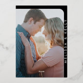 ミニマモダンリスト写真結婚モノグラムはっきりした 箔招待状 (裏面)