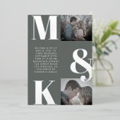 ミニマモダンリスト写真結婚モノグラムはっきりした 箔招待状 (立ち正面)
