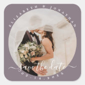 ミニマモダンリスト写真結婚式の日付を保存 スクエアシール (正面)