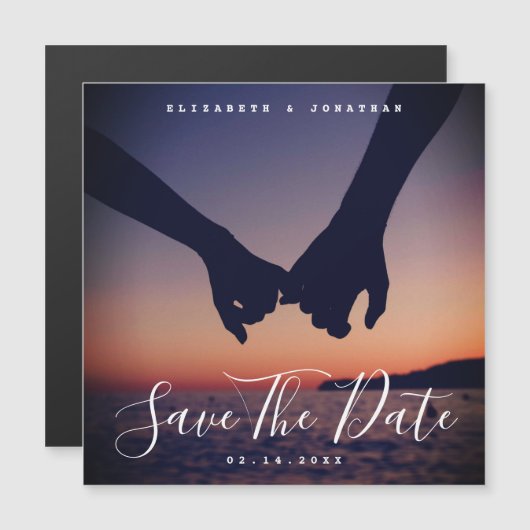 ミニマモダンリスト写真結婚式の日付を保存 マグネット招待状 (正面/裏面)