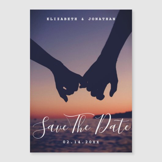 ミニマモダンリスト写真結婚式の日付を保存 マグネット招待状 (正面)