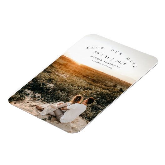 ミニマモダンリスト写真結婚式の日付を保存 マグネット (左側)