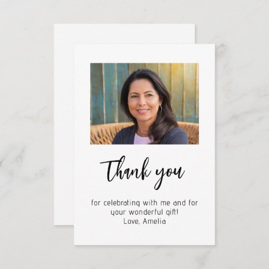 ミニマモダンリスト写真誕生日 サンキューカード (正面/裏面)