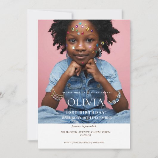 ミニマモダンリスト写真10th誕生日パーティー 招待状 (正面)