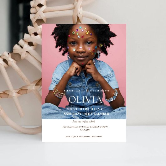 ミニマモダンリスト写真10th誕生日パーティー 招待状