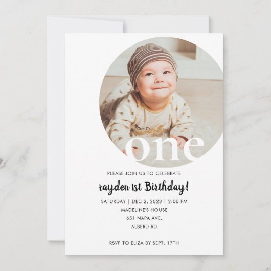 ミニマモダンリスト写真1st誕生日パーティー 招待状 (正面)