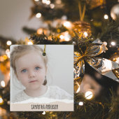 ミニマモダンリスト写真&パーソナライズ文字ピンク セラミックオーナメント