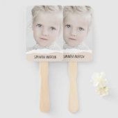 ミニマモダンリスト写真&パーソナライズ文字ピンク ハンドファン (正面&裏面)