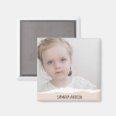 ミニマモダンリスト写真&パーソナライズ文字ピンク マグネット (正面/裏面)