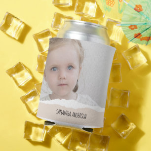 ミニマモダンリスト写真&パーソナライズ文字ピンク 缶クーラー