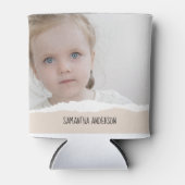 ミニマモダンリスト写真&パーソナライズ文字ピンク 缶クーラー (正面)