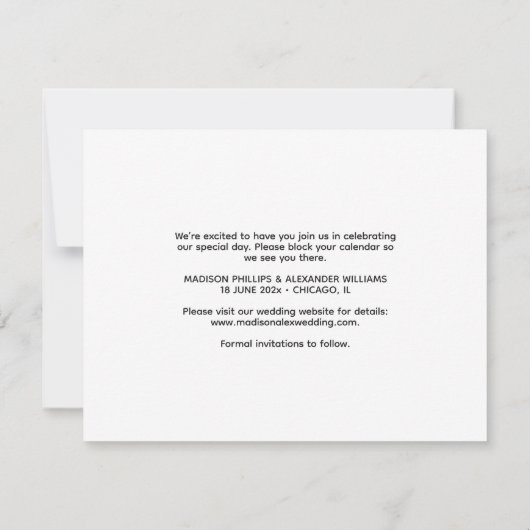 ミニマモダンリスト写真Date Cardを保存 セーブザデート (裏面)